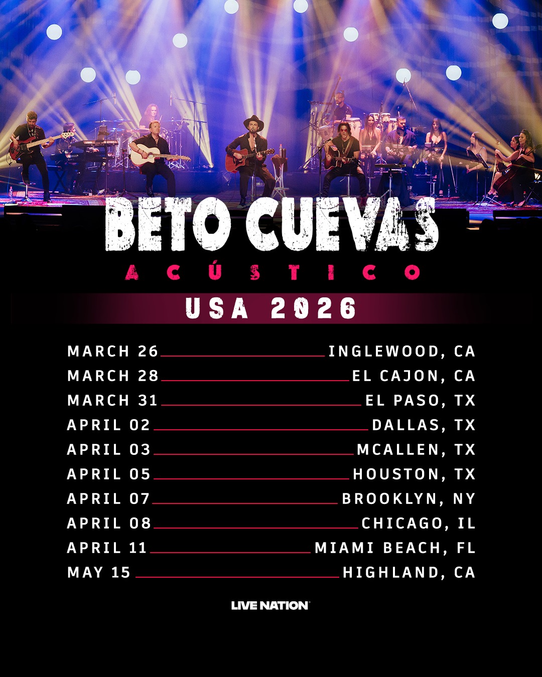 Beto Cuevas Beto Cuevas Acústico – USA 2026 Tour Poster 2026